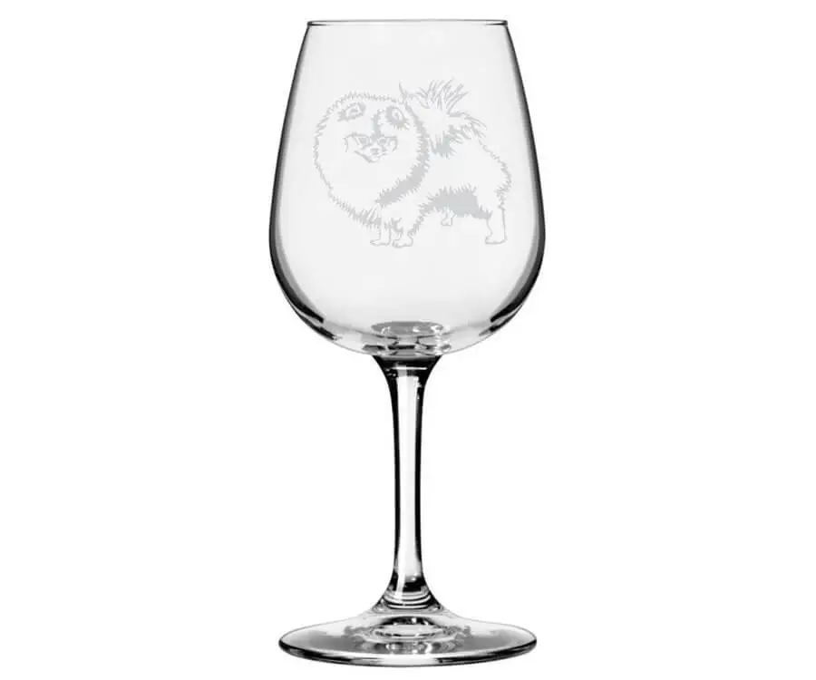 Etched Pomeranian Wine Glass Unsmushed