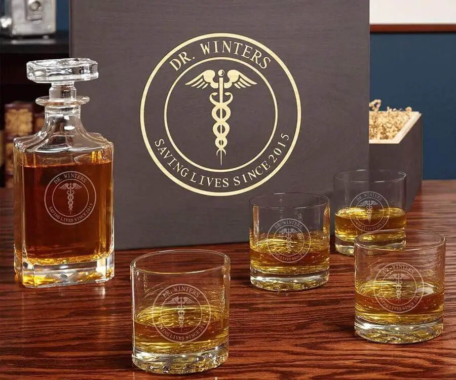#38 retirement gifts for doctors: personalized decanter set