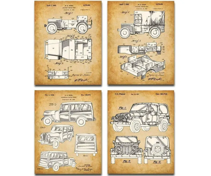 #15 best gifts for Jeep lovers: vintage jeep patent print