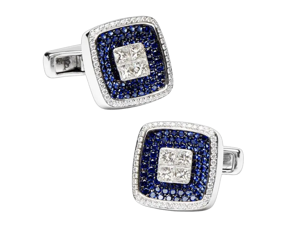 Sapphires &Amp; Diamond Square Cufflinks